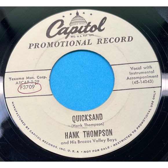 Hank Thompson Quicksand / A Girl in the Night 45 Country Bopper Promo Capitol - Picture 1 of 4